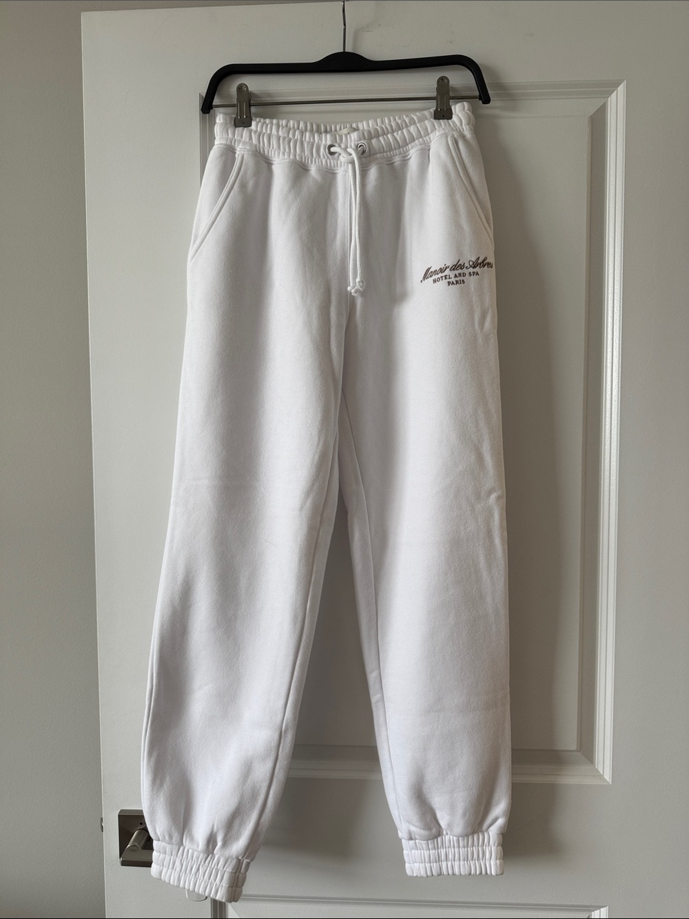 Abercrombie & Fitch Sunday's BestWhite Drawstring Joggers with Script Embroidery